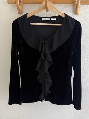Y2K Black Velvet Cardigan top Sheer Ruffle Long Sleeve Goth whimsigoth Vampire